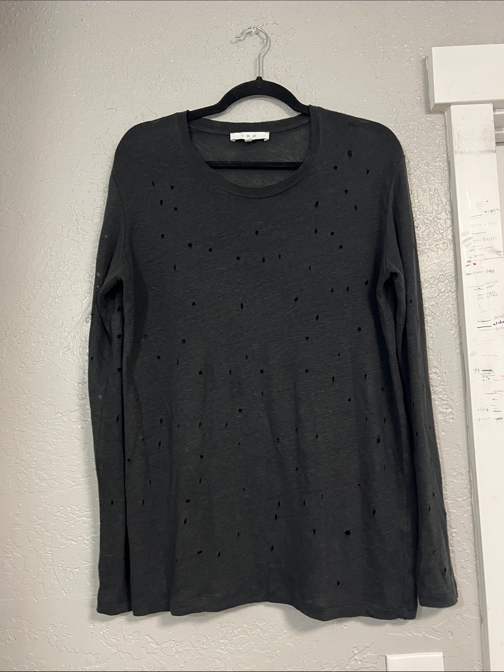 Iro Black Linen Distressed Long Sleeve T-Shirt women’s Size Medium